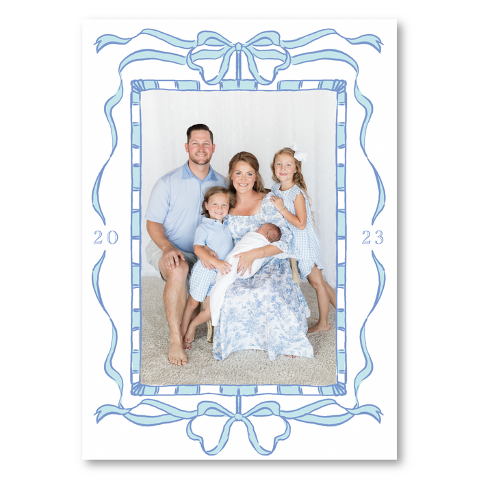 Candy Cane Bow Frame - Blue - Holiday Card