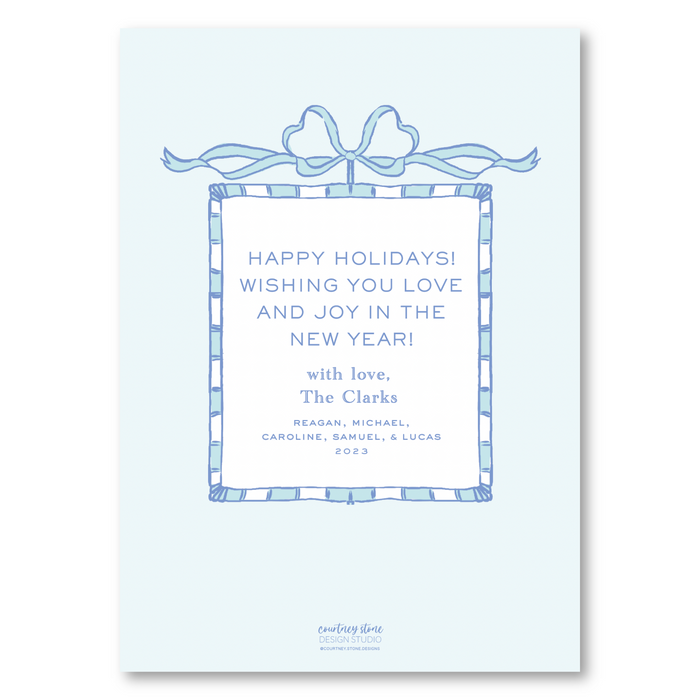 Candy Cane Bow Frame - Blue - Holiday Card