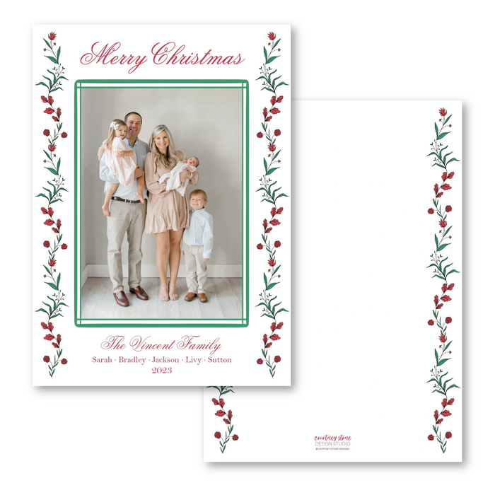 Elegant Floral Holiday Card - Red