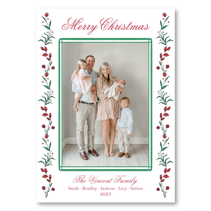 Elegant Floral Holiday Card - Red