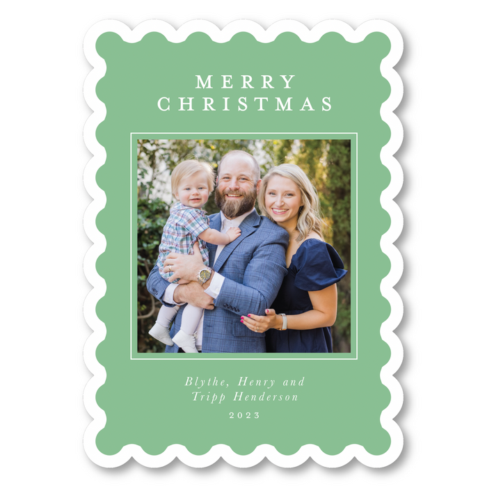 Inverted Scallop Die-Cut Holiday Card - Green/White