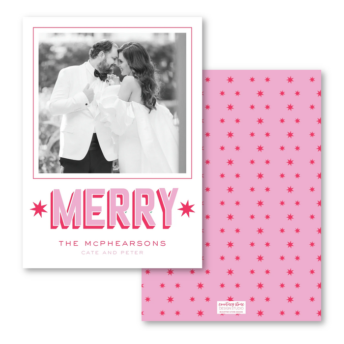 MERRY Star Photo Mount Holiday Card - Pink