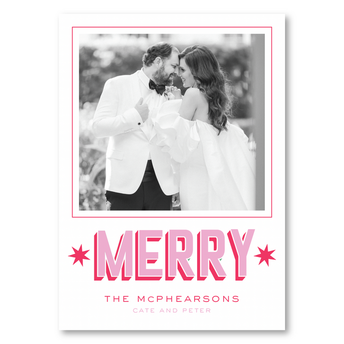 MERRY Star Photo Mount Holiday Card - Pink