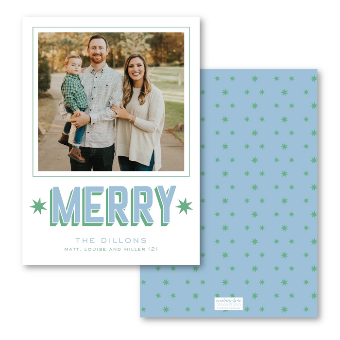 MERRY Star Holiday Card - Blue