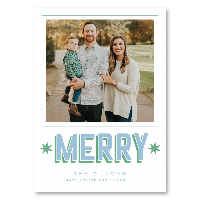 MERRY Star Holiday Card - Blue