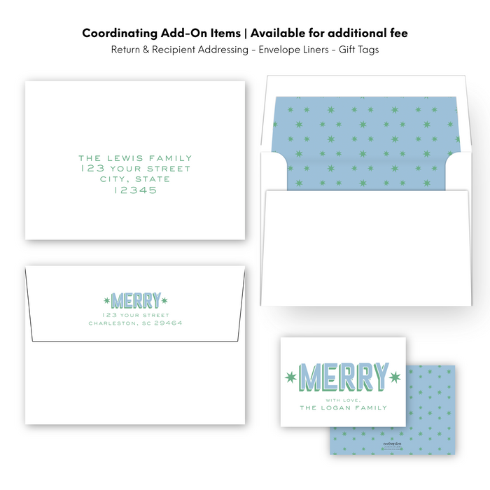 MERRY Star Holiday Card - Blue