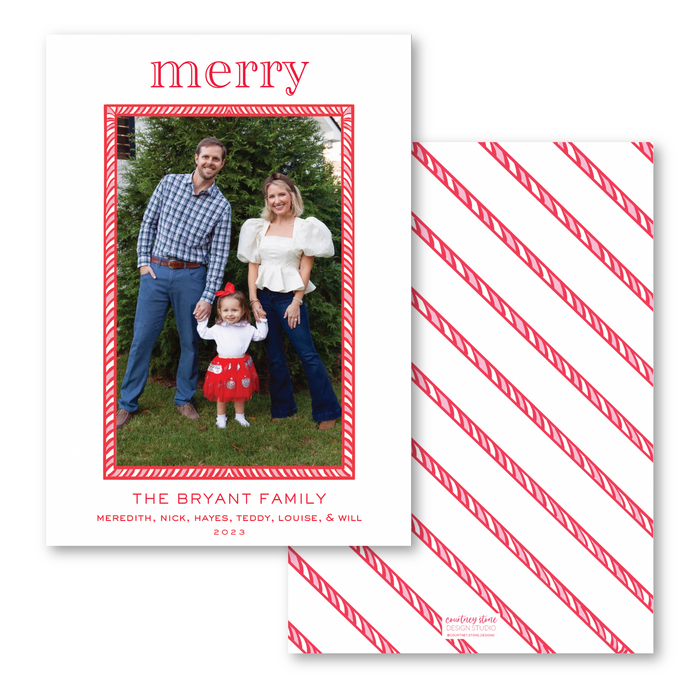 Red Candy Cane Border Holiday Card - Vertical