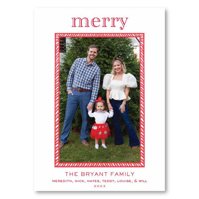 Red Candy Cane Border Holiday Card - Vertical