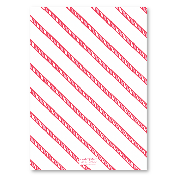 Red Candy Cane Border Holiday Card - Vertical