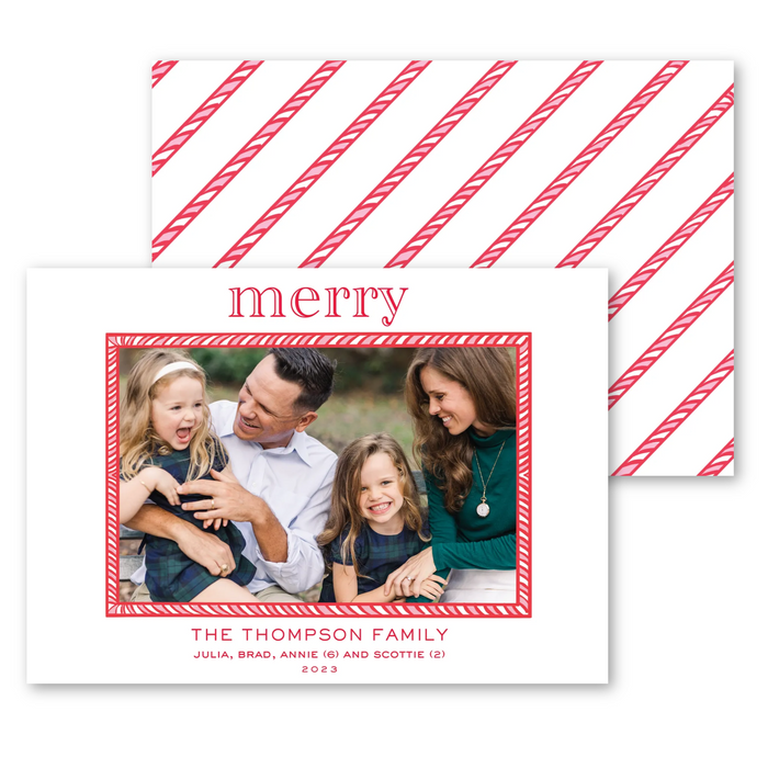 Red Candy Cane Border Holiday Card - Horizontal