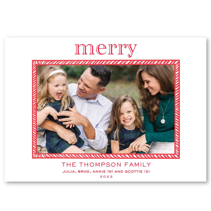 Red Candy Cane Border Holiday Card - Horizontal