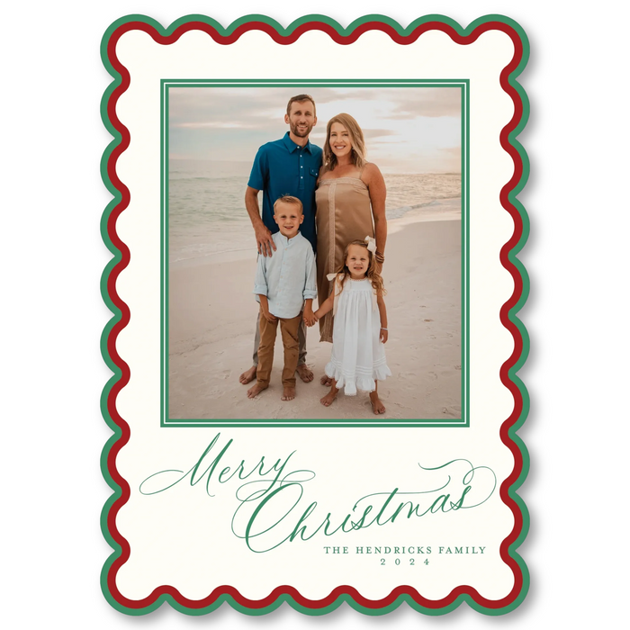 Christmas Script Stars - Scallop Die-Cut Holiday Card