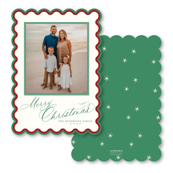 Christmas Script Stars - Scallop Die-Cut Holiday Card