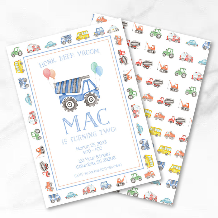 Transportation Birthday Invitations