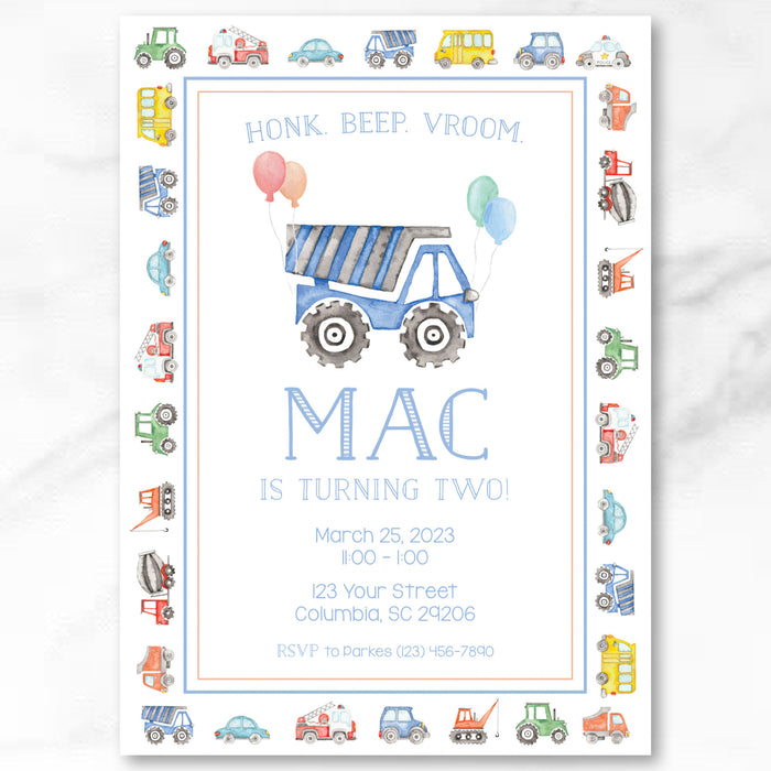 Transportation Birthday Invitations