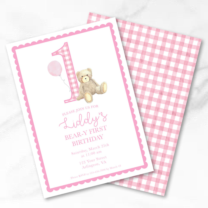 Pink Teddy Bear Birthday Invitations