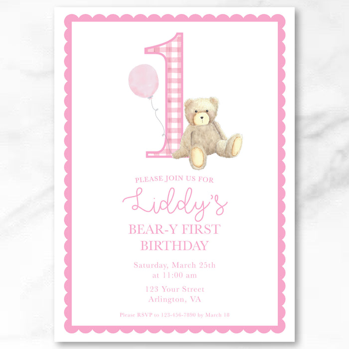 Pink Teddy Bear Birthday Invitations