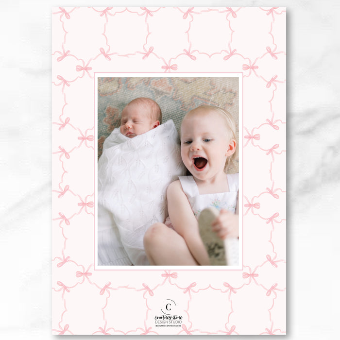 Pink Bow Pattern Birth Announcement
