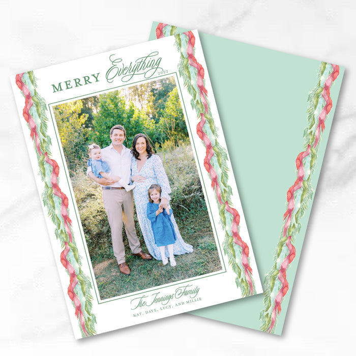 Velvet Garland Border Holiday Card - Vertical