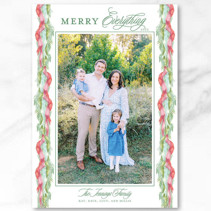 Velvet Garland Border Holiday Card - Vertical