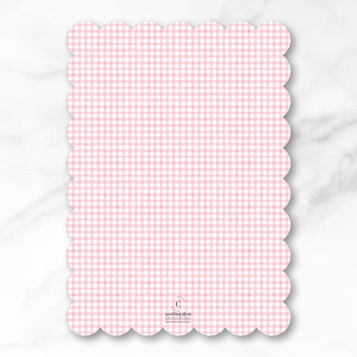 Pink Gingham Scallop Trim Cut-Out Birth Announcement