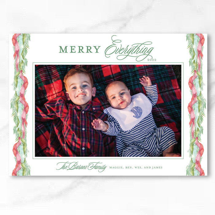 Velvet Garland Border Holiday Card - Horizontal