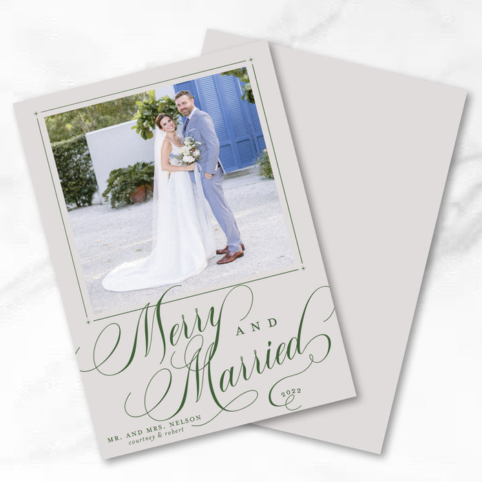 Merry & Married Script Holiday Card