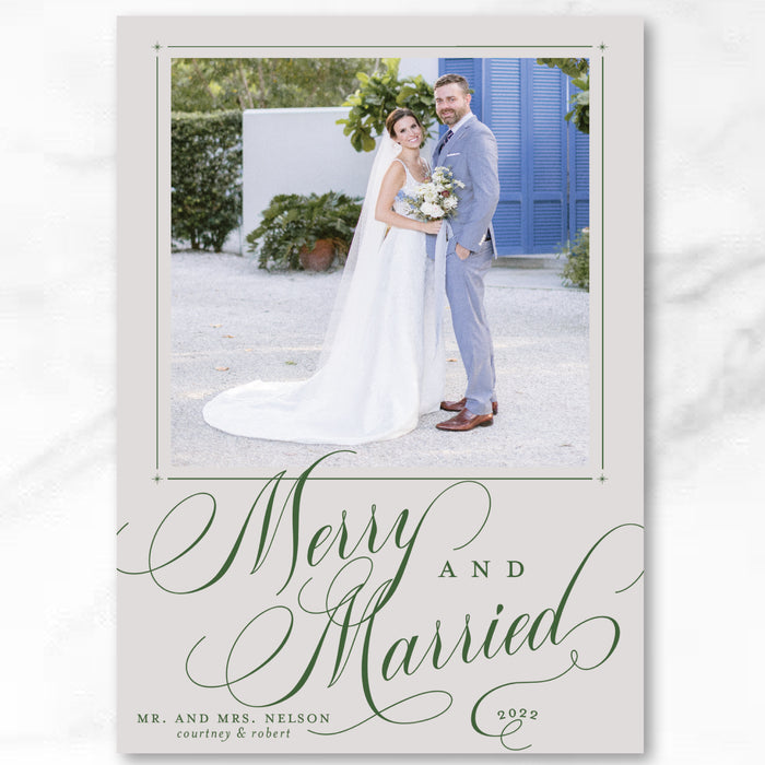 Merry & Married Script Holiday Card