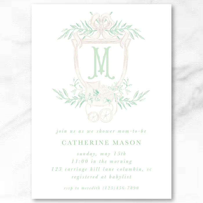 Green Carriage Shower Invitations