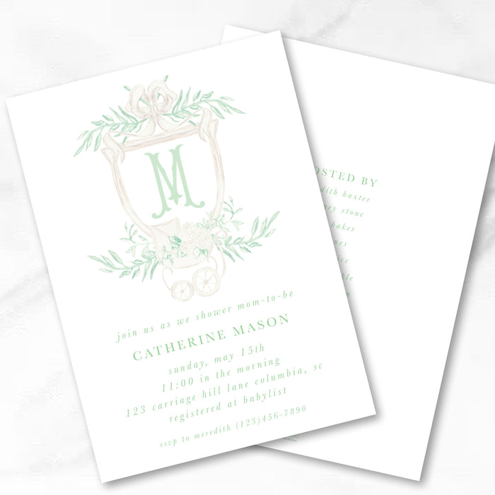 Green Carriage Shower Invitations