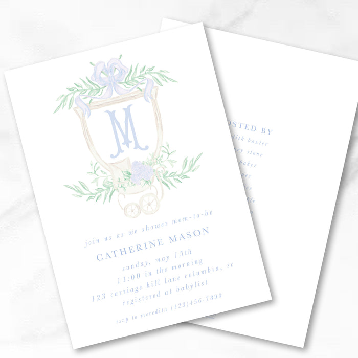 Blue Carriage Shower Invitations