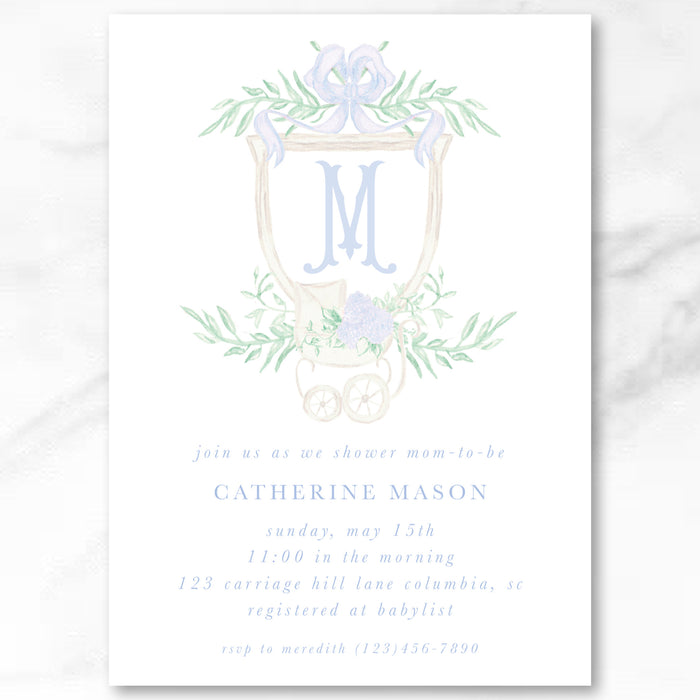 Blue Carriage Shower Invitations