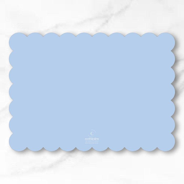 Scallop Trim Cut-Out Birth Announcement - Serif- Blue Inverse - Horizontal