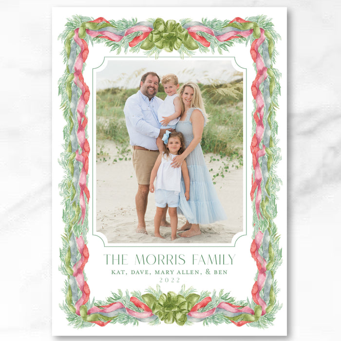 Velvet Bow Border Holiday Card