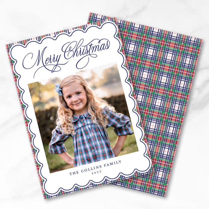 Tartan Scallop Holiday Card - Vertical