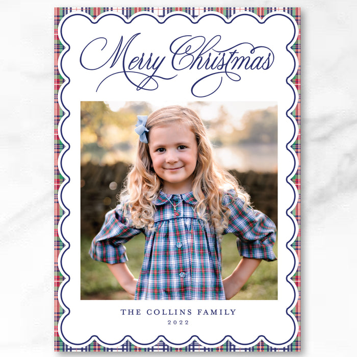 Tartan Scallop Holiday Card - Vertical