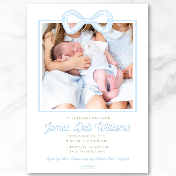 Blue Christmas Bow/Announcement Holiday Card