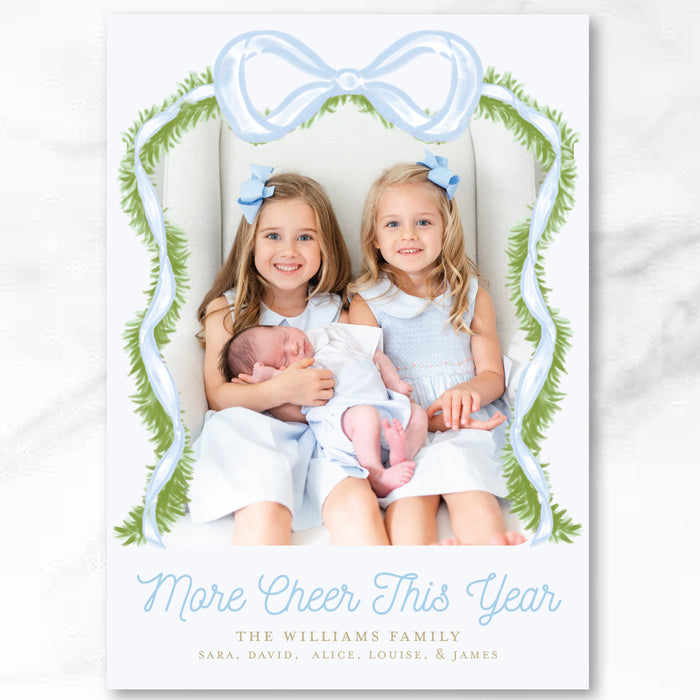 Blue Christmas Bow/Announcement Holiday Card