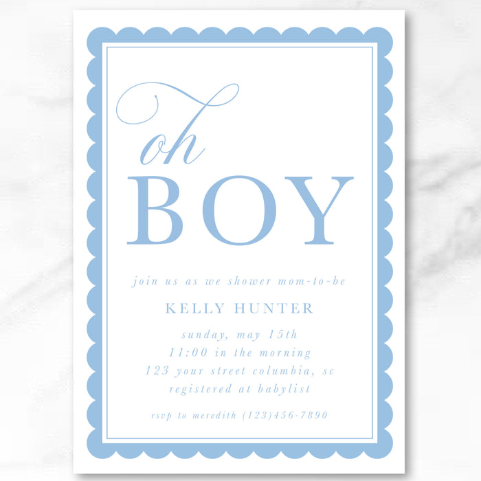 Oh Boy! Scallop Border Shower Invitations