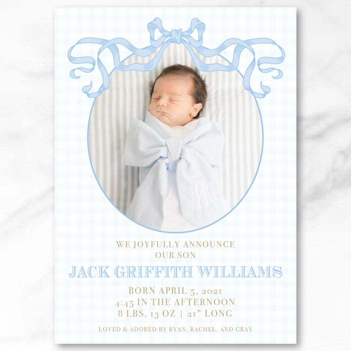 Blue Bow Birth Announcement