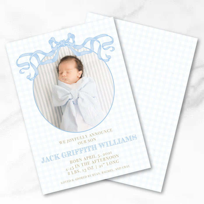 Blue Bow Birth Announcement