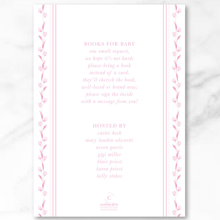 Pink Floral Border Shower Invitations