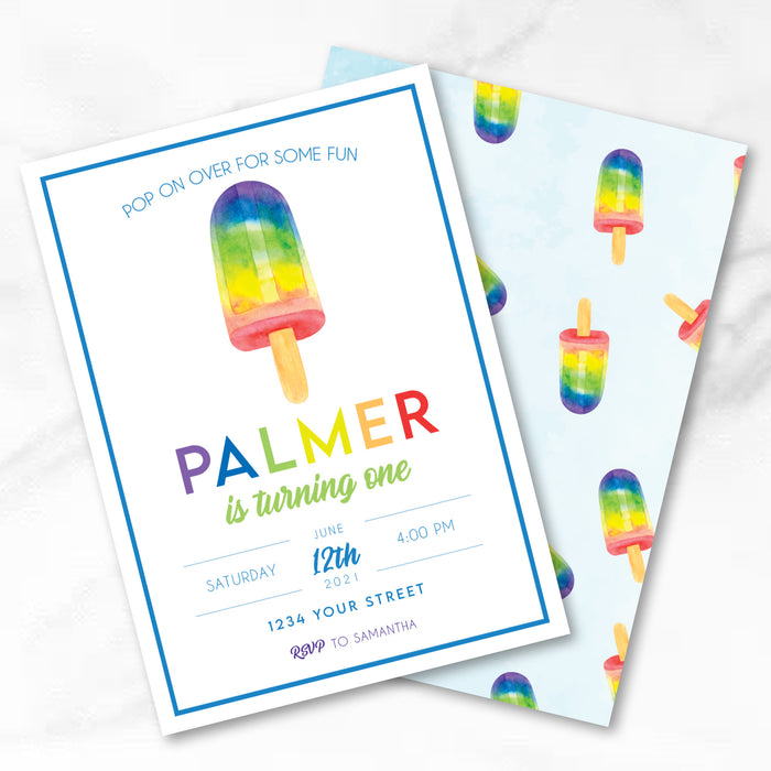 Rainbow Popsicle Birthday Invitations