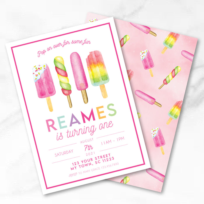 Pink Popsicle Birthday Invitations