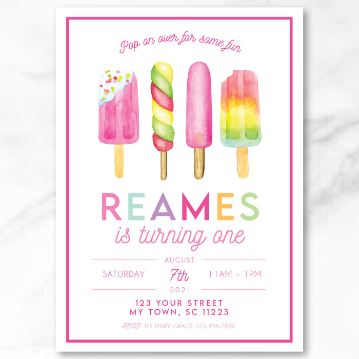 Pink Popsicle Birthday Invitations