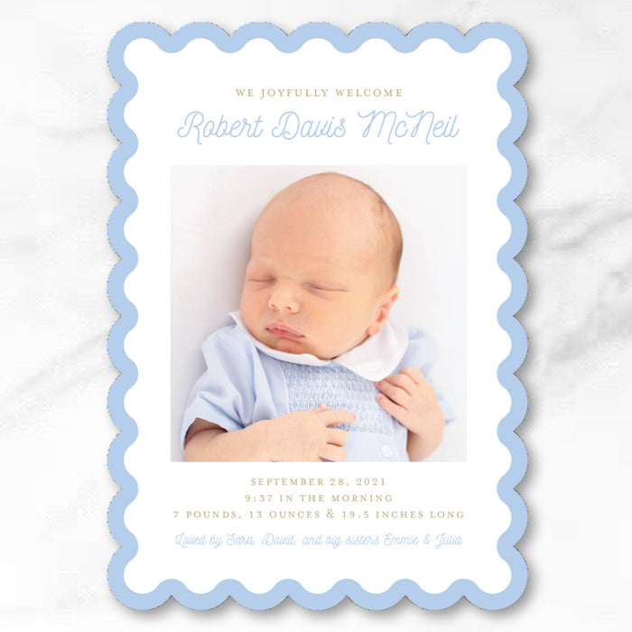 Scallop Trim Cut-Out Birth Announcement - Blue