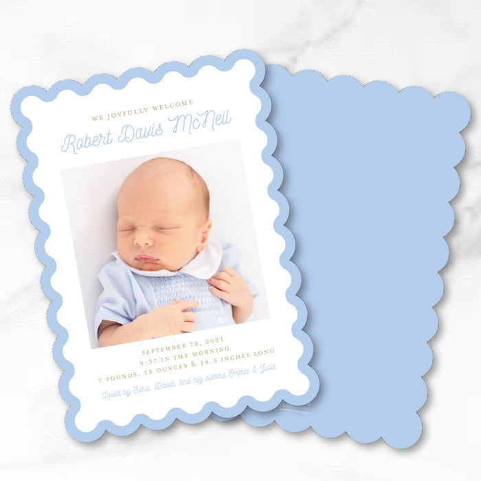 Scallop Trim Cut-Out Birth Announcement - Blue