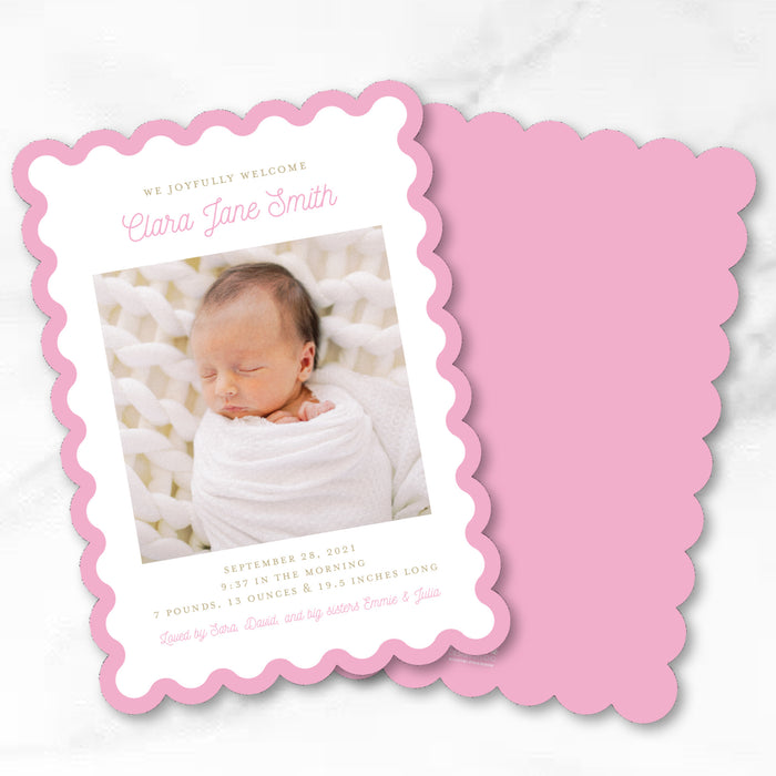 Scallop Trim Cut-Out Birth Announcement - Pink