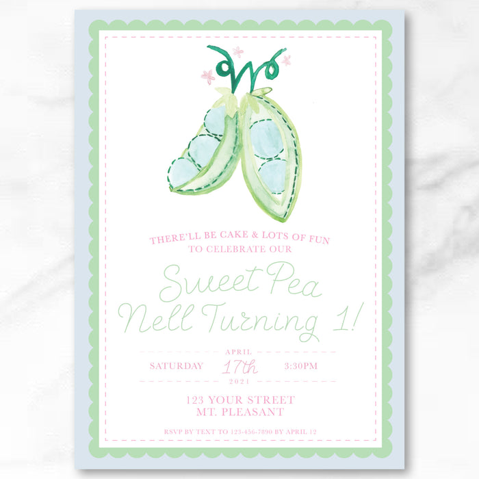 Sweet Pea Birthday Invitations