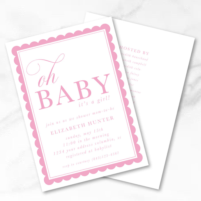 Oh Baby Girl! Scallop Border Shower Invitations